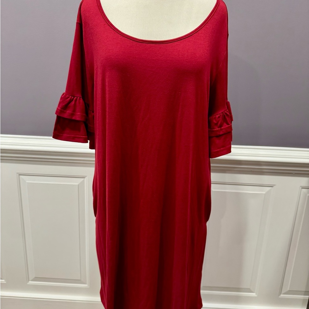 Red Ruffled Midi Sheath Dress